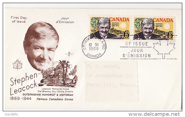 Canada Stephen Leacock FDC 1969. - Commemorative Covers