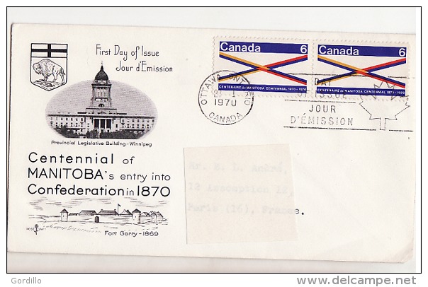 FDC 1970  Manitoba Entry Into Confederation - Commemorative Covers