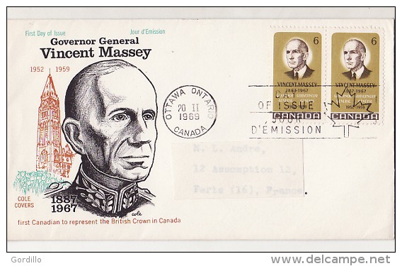 Canada Vincent Massey Paire FDC - Enveloppes Commémoratives