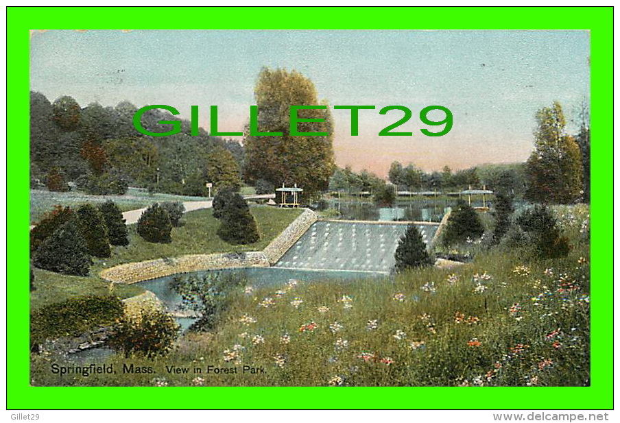 SPRINGFIELD, MA - VIEW IN FOREST PARK, THE FALLS - TRAVEL IN 1909 -  THE HUGH C. LEIGHTON CO MANUFACTURERS - - Springfield