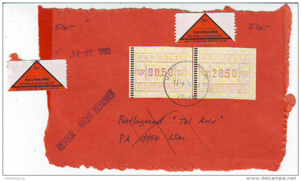 539m: Österreich ATM- Ausgabe 2 (Posthorn 1988), Briefvorderseite Der 28.50 ATS, Portogerecht - Abarten & Kuriositäten