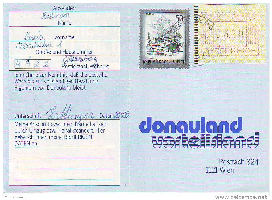 539r: Heimatbeleg 4922 Geiersberg Mit 3.00.- Österreich ATM- Ausgabe 1 (senkrechte Linien) - Maschinenstempel (EMA)