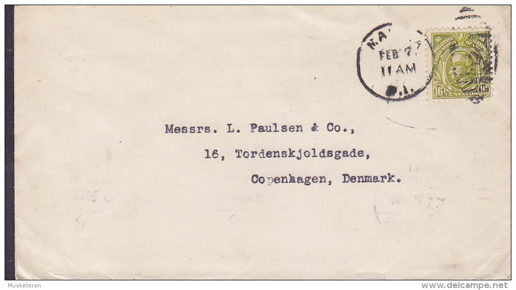 Philippines WARNER, BARNES & Co., Ltd MANILA 1925 Cover Lettre To Denmark 16 Centavos Stamp (2 Scans) - Filippine