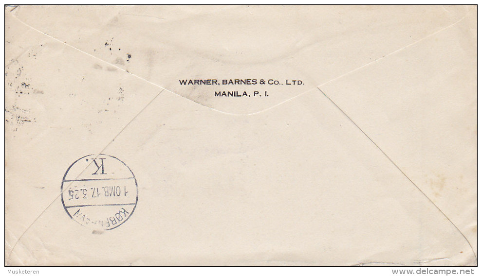 Philippines WARNER, BARNES & Co., Ltd MANILA 1925 Cover Lettre To Denmark 16 Centavos Stamp (2 Scans) - Philippines