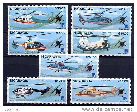 NICARAGUA 1988, FINLANDIA 88, HELICOPTERES, 7 Valeurs, Neufs / Mint. R298 - Helicopters