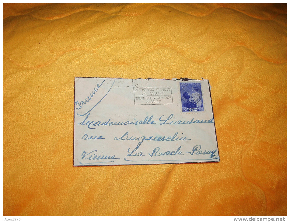 ENVELOPPE UNIQUEMENT DE 1937. / BELGIQUE BRUXELLE A LA ROCHE POSAY FRANCE / CACHETS + TIMBRE. - Autres & Non Classés