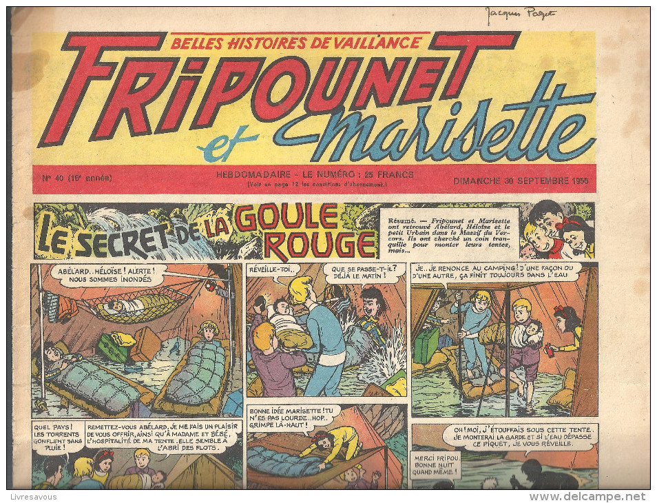 Fripounet Et Marisette Le Secret De La Goule Rouge N°40 (16 ème Année) Du 30/09/1956 (belles Histoires De Vaillance) - Fripounet