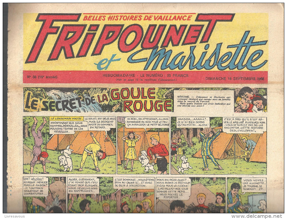 Fripounet Et Marisette Le Secret De La Goule Rouge N°38 (16 ème Année) Du 16/09/1956 (belles Histoiresde Vaillance) - Fripounet