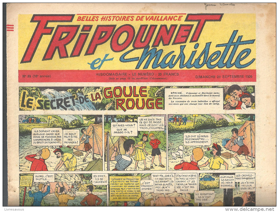 Fripounet Et Marisette Le Secret De La Goule Rouge N°39 (16 ème Année) Du 23/09/1956 (belles Histoires De Vaillance) - Fripounet