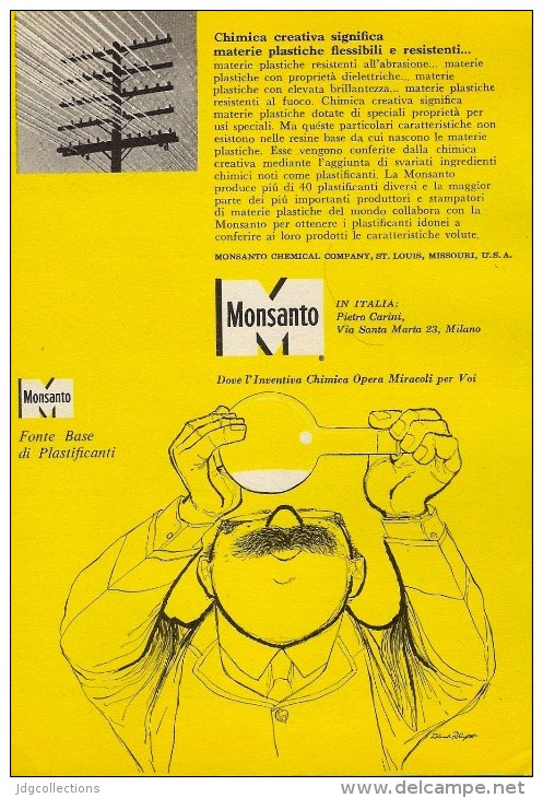 # 1/15 MONSANTO ST.LOUIS 1960s ITALY Advert Publicitè Reklame Chemistry Chemicals Plastic GMO Chemie Chimie Quimica OGM - Andere & Zonder Classificatie