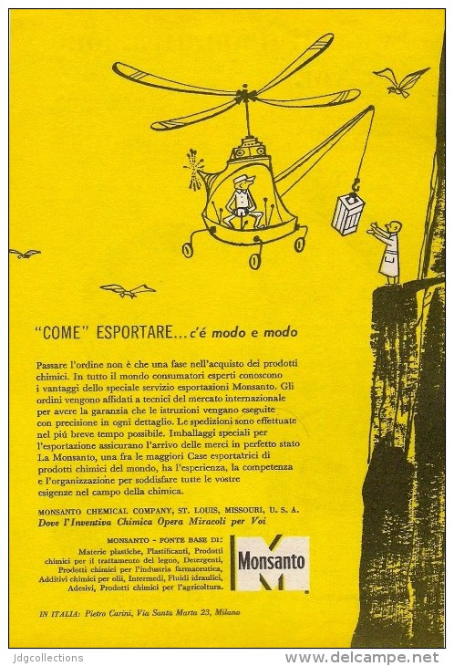 # 2/15 MONSANTO ST.LOUIS 1960s ITALY Advert Publicitè Reklame Chemistry Chemicals Plastic GMO Chemie Chimie Quimica OGM - Andere & Zonder Classificatie
