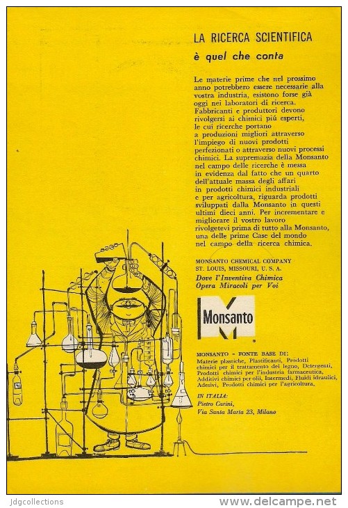 # 3/15 MONSANTO ST.LOUIS 1960s ITALY Advert Publicitè Reklame Chemistry Chemicals Plastic GMO Chemie Chimie Quimica OGM - Andere & Zonder Classificatie