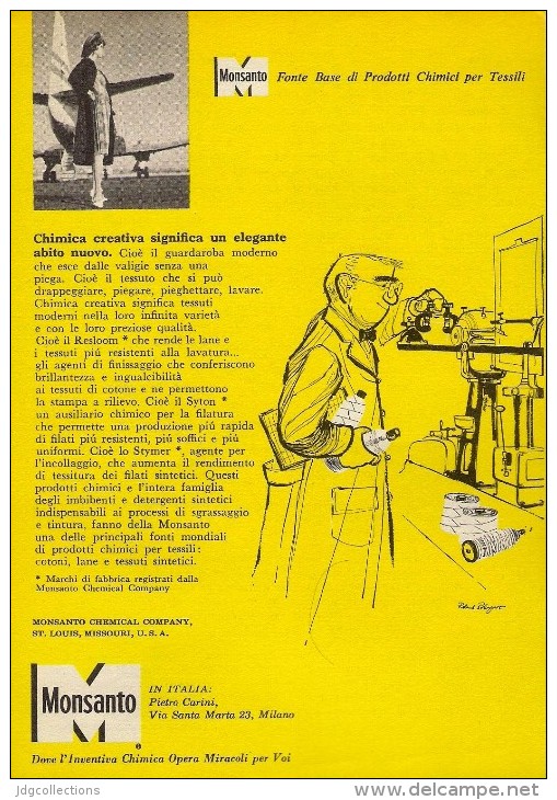 # 5/15 MONSANTO ST.LOUIS 1960s ITALY Advert Publicitè Reklame Chemistry Chemicals Plastic GMO Chemie Chimie Quimica OGM - Andere & Zonder Classificatie