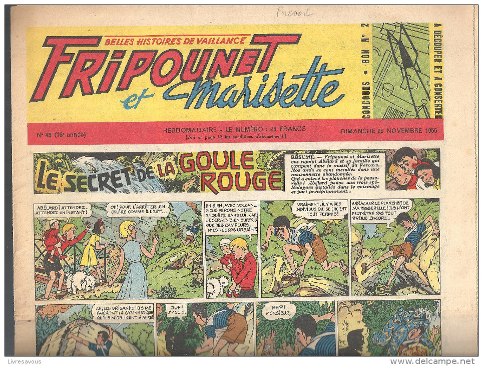 Fripounet Et Marisette Le Secret De La Goule Rouge N°48 (16 ème Année) Du 25/11/1956 (belles Histoires De Vaillance) - Fripounet