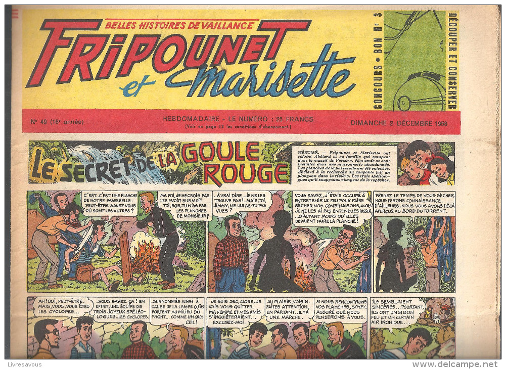 Fripounet Et Marisette Le Secret De La Goule Rouge N°49 (16 ème Année) Du 02/12/1956 (belles Histoires De Vaillance) - Fripounet