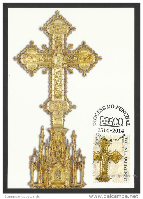 Portugal Madère Carte Maximum Croix De Procession Orfèvrerie 2014 Madeira Processional Cross Goldsmith Maxicard - Tarjetas – Máximo