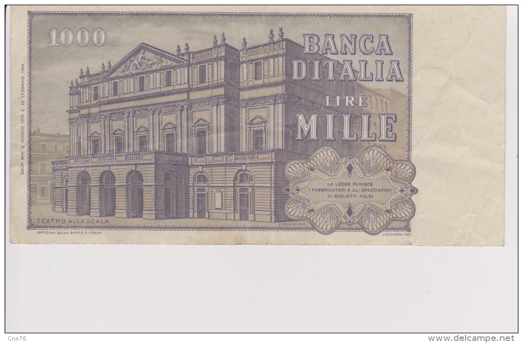 Billet 1000 Lire Banca Italia 26 Février 1969 - 1000 Lire