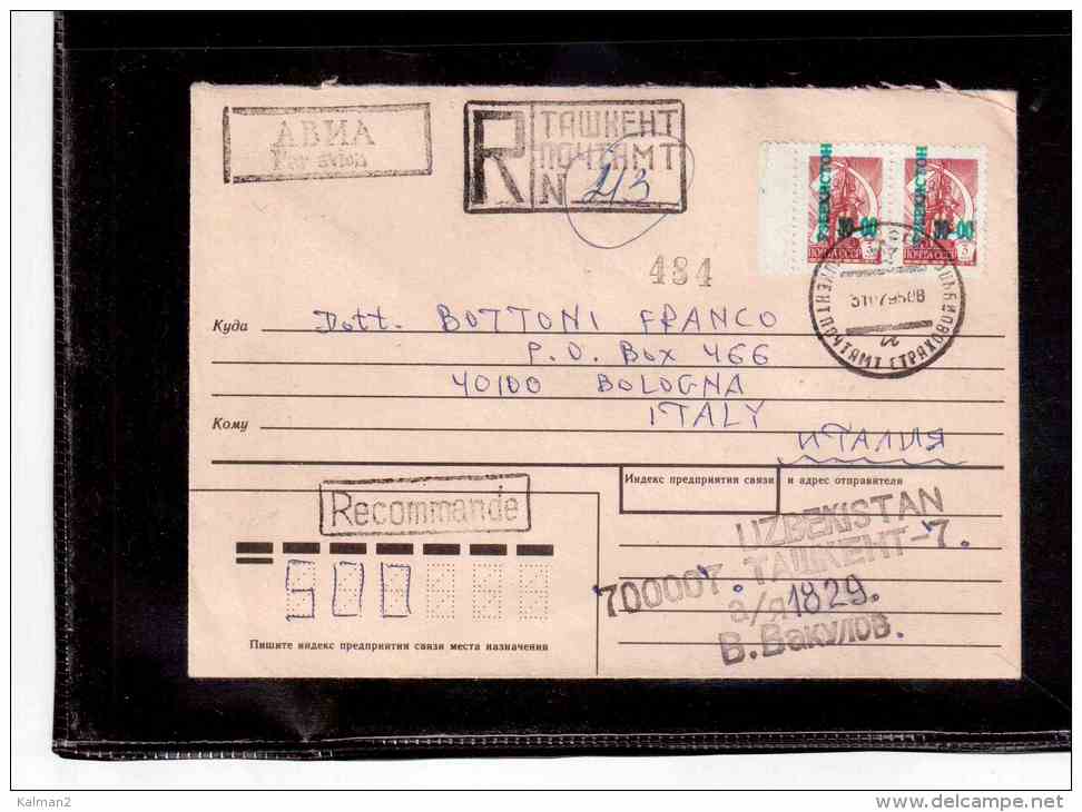 TEM4199   -    UZBEKISTAN POSTAL HISTORY    /     REGISTERED COVER TASKENT/BOLOGNA   31.7.1995 - Uzbekistan