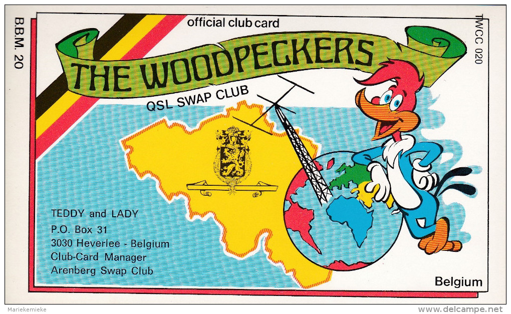 QSL COLLECTOR CARD THE WOODPECKERS QSL SWAP CLUB CLUBCARD TWCC # 20  " TEDDT & LADY " HEVERLEE - BELGIUM - Autres & Non Classés