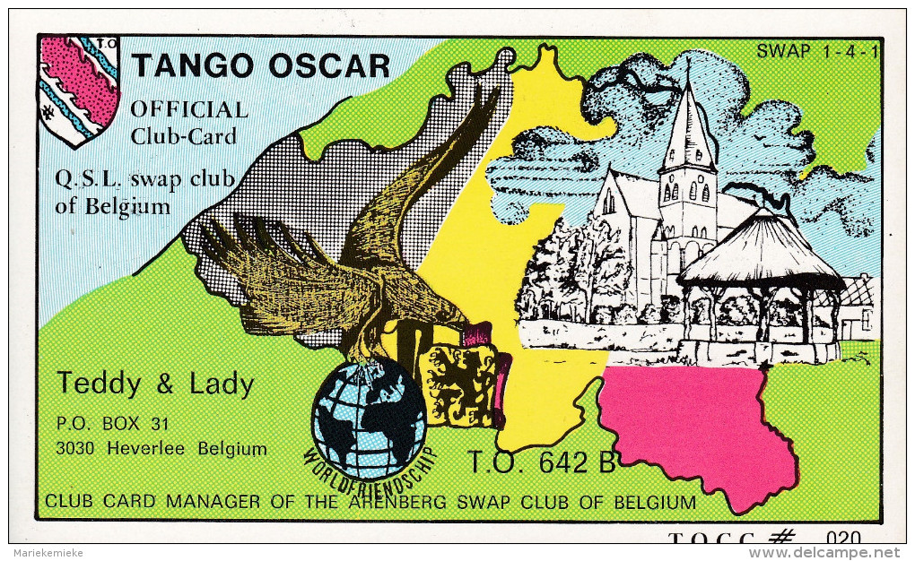 QSL COLLECTOR CARD TANGO OSCAR QSL SWAP CLUB BELGIUM CLUBCARD ( MARTENS )TOCC  # 20 " TEDDY & LADY  " HEVERLEE - BELGIUM - Autres & Non Classés