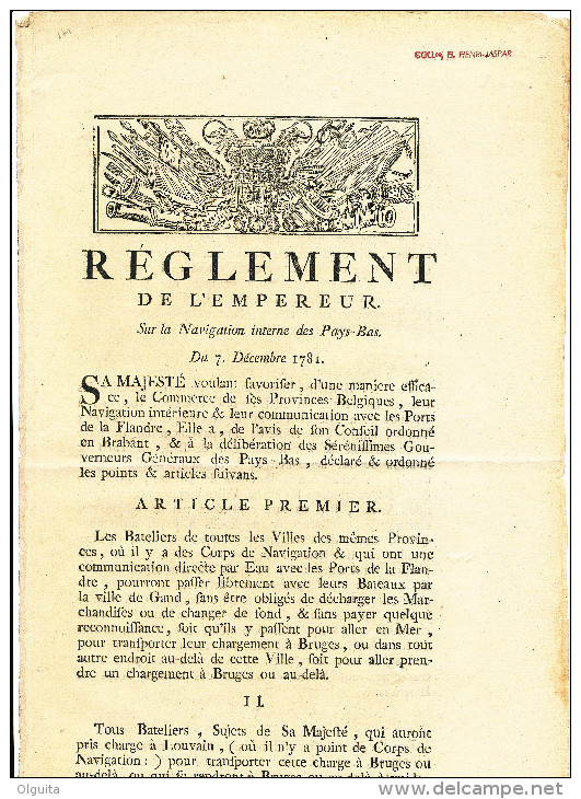 Document 4 Pages -1781 Règlement De L' Empereur Sur La Navigation Interne Des Pays-Bas Vers BRUGES  -- VV523 - 1714-1794 (Pays-Bas Autrichiens)