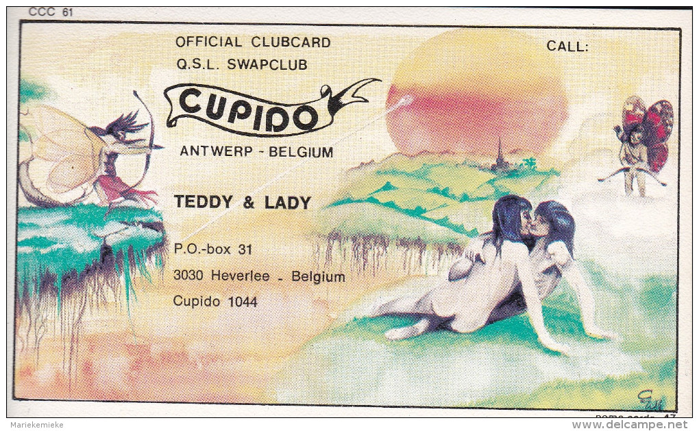 QSL COLLECTOR CARD QSL SWAP CLUB CUPIDO CLUBCARD ( POMA ) CCC  # 61 " TEDDY & LADY  "  HEVERLEE - BELGIUM - Autres & Non Classés