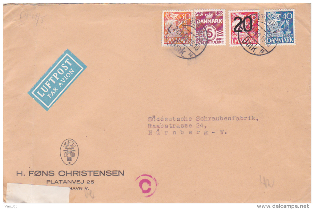 H. FONS CHRISTENSEN, LUFTPOST, PAR AVION, STAMPS ON COVER, CENSORED SENT TO GERMANY, 1910 - Covers & Documents
