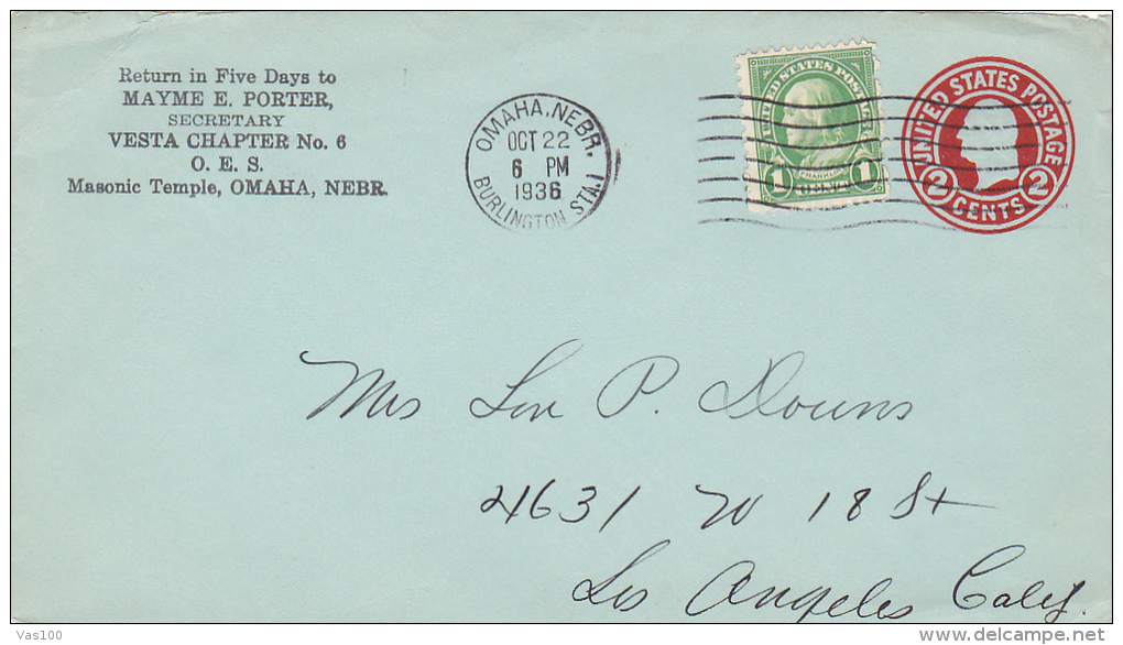 BURLINGTON, OMAHA, STAMP ON COVER, POSTAL STATIONERY, FRAGMRNT, 1936 - 1921-40