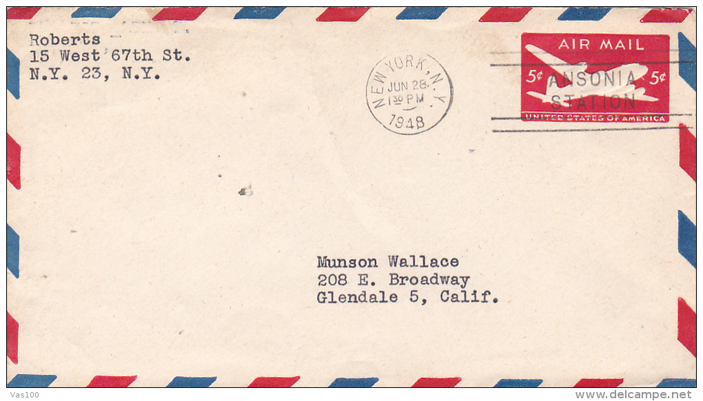 NEW YORK, AIRMAIL, POSTAL STATIONERY, NICE FRANKING, 1948 - 1941-60