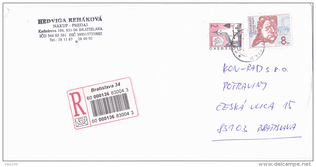 HEDVIGA REHAKOVA, BRATISLAVA, STAMPS ON COVER, 2014 - Briefe U. Dokumente