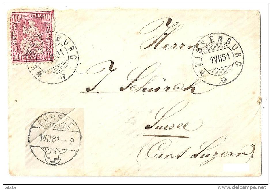 Brieflein  Weissenburg - Sursee             1881 - Briefe U. Dokumente