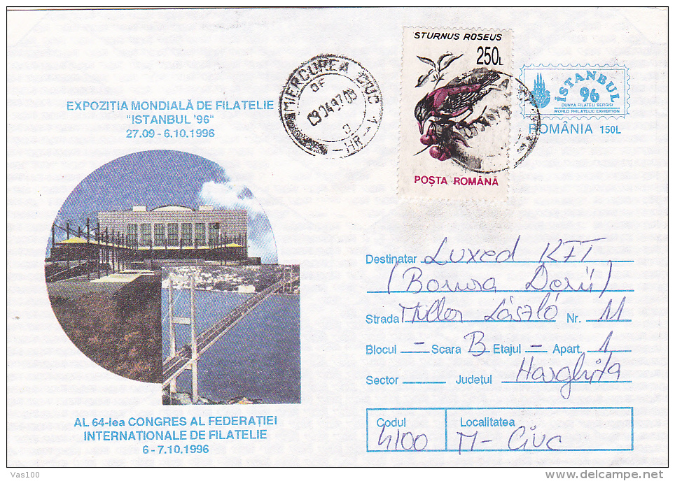 WORLD PHILATELIC EXHIBITION ISTANBUL 1996, COVER STATIONERY, NICE FRANKING, ROMANIA - Lettres & Documents