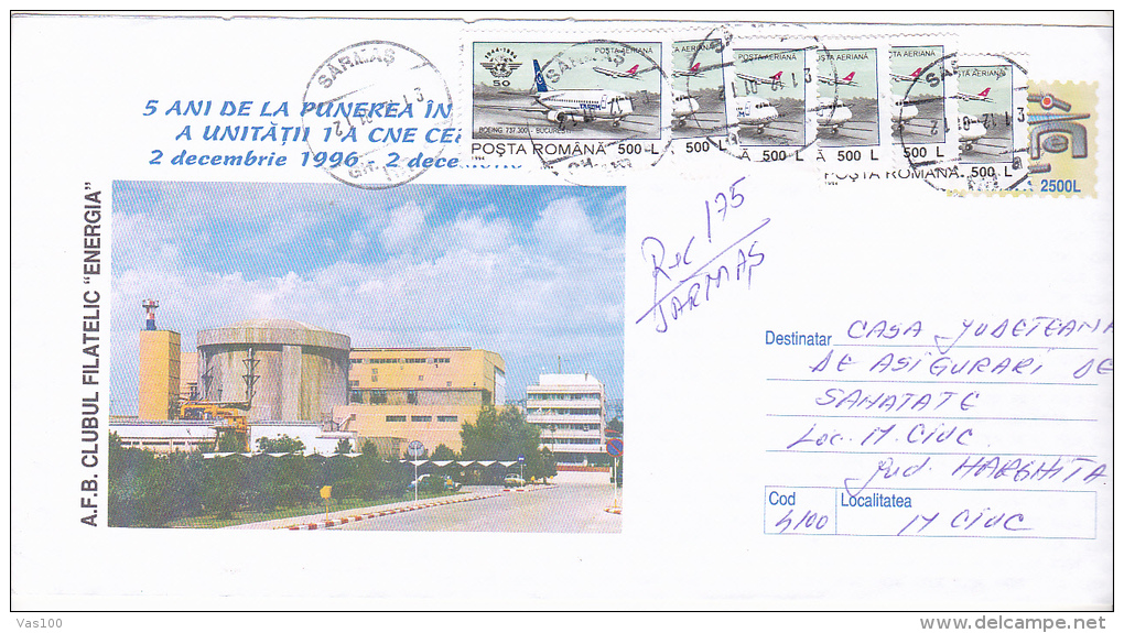 CERNAVODA CENTRAL NUCLEAR, PLANES,  THREE STAMPS ON PAIR, POSTAL STATIONERY, 2001, ROMANIA - Covers & Documents