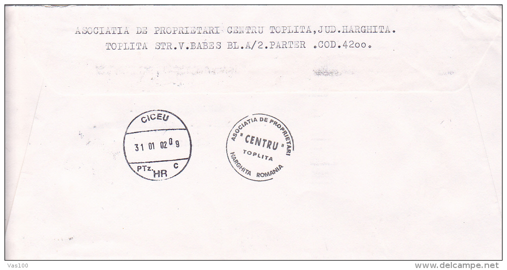 HORSE RIDER, CHURCH, STAMPS, REGISTERED ON COVER, 2002, ROMANIA - Briefe U. Dokumente