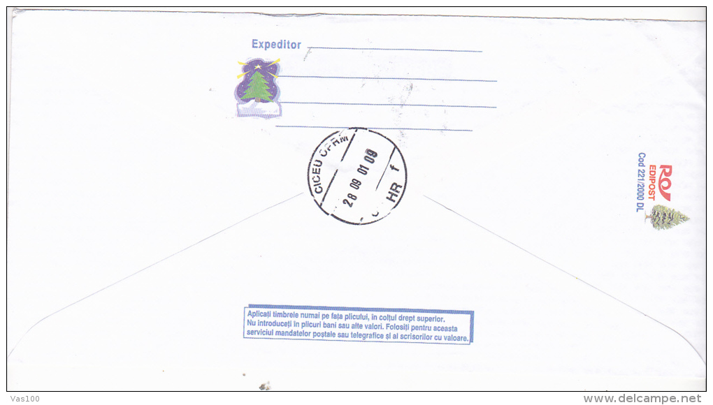WINTER, PLANE, POSTAL STATIONERY, IMPRINTED POSTAGE CHRISTMAS TREE, 2001, ROMANIA - Lettres & Documents