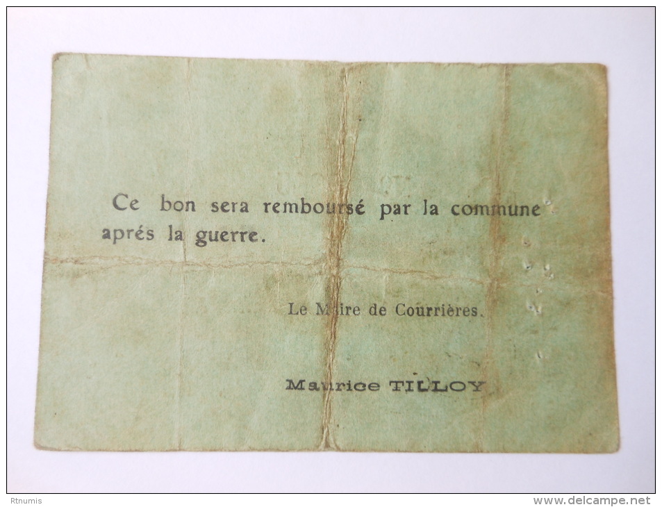 Pas-de-Calais 62 Courrières , 1ère Guerre Mondiale 1 Franc 2-1915 R - Bons & Nécessité