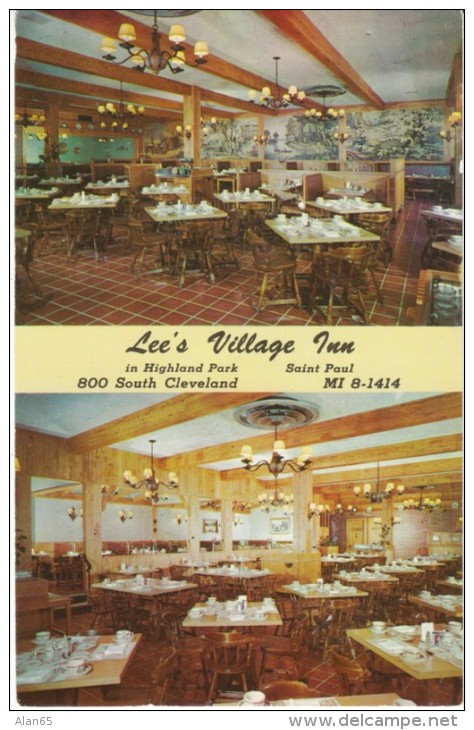 St. Paul Minnesota, Lee's Village Inn Restaurant Interior View, Highland Park Neighborhood, C1950s Vintage Postcard - St Paul