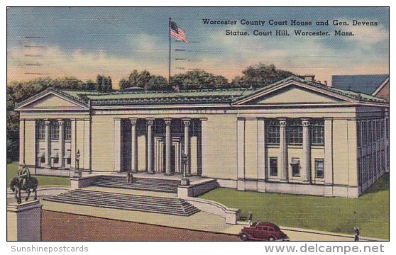 Worcester County Court House And Gen Devens Statue Court Hill Worcester Massachusetts 1946 - Worcester