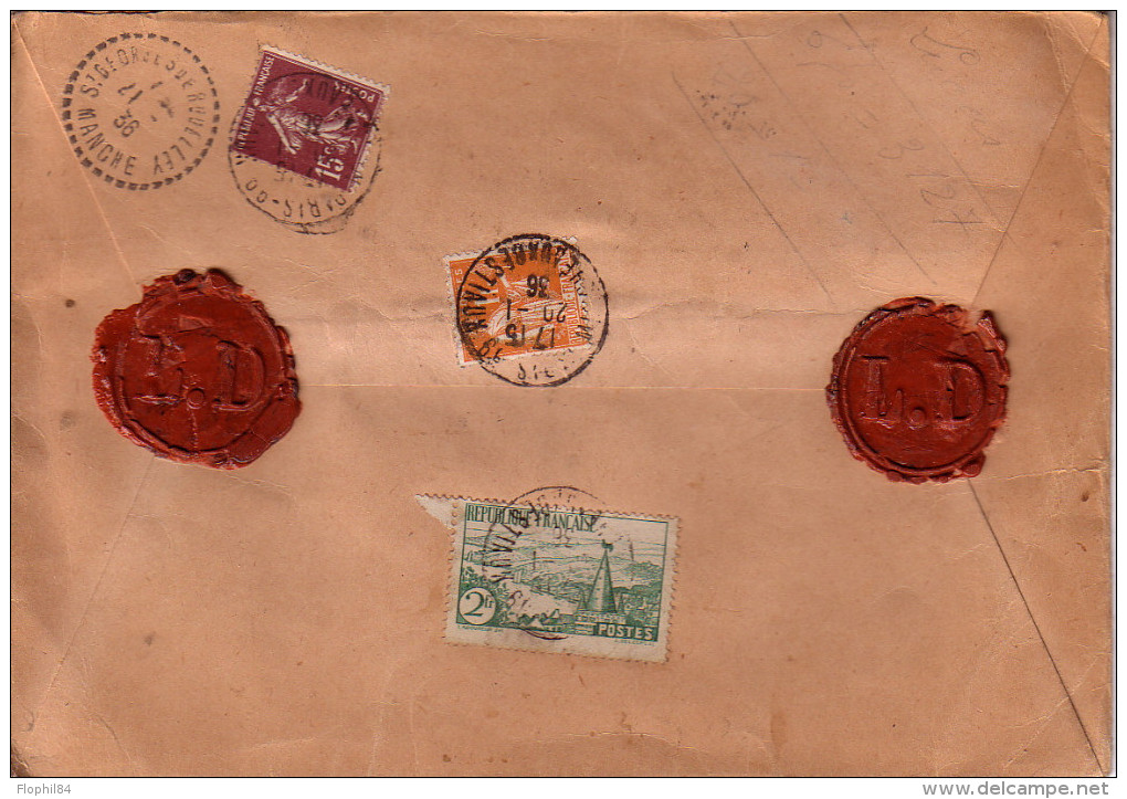 PARIS -99 - MARCHE AUX BESTIAUX LE 20-1-1936 (RARE CACHET) - LETTRE CHARGEE 3150F - ENTETE - Cachets Manuels