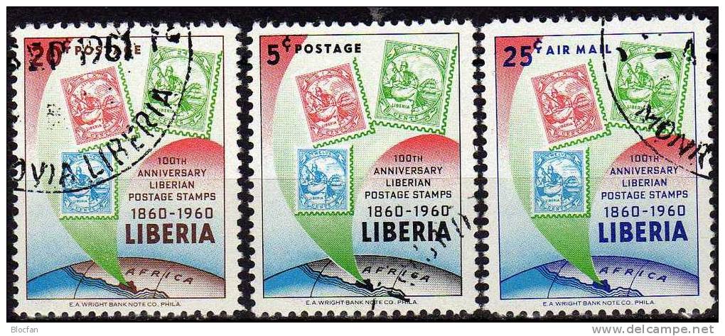 100 Jahre Briefmarken 1960 Liberia 557/9 O 2€ Stamp On Stamp Michel # 1-3 Liberias Porträt Der Präsidenten Set Of Africa - Vrac (max 999 Timbres)