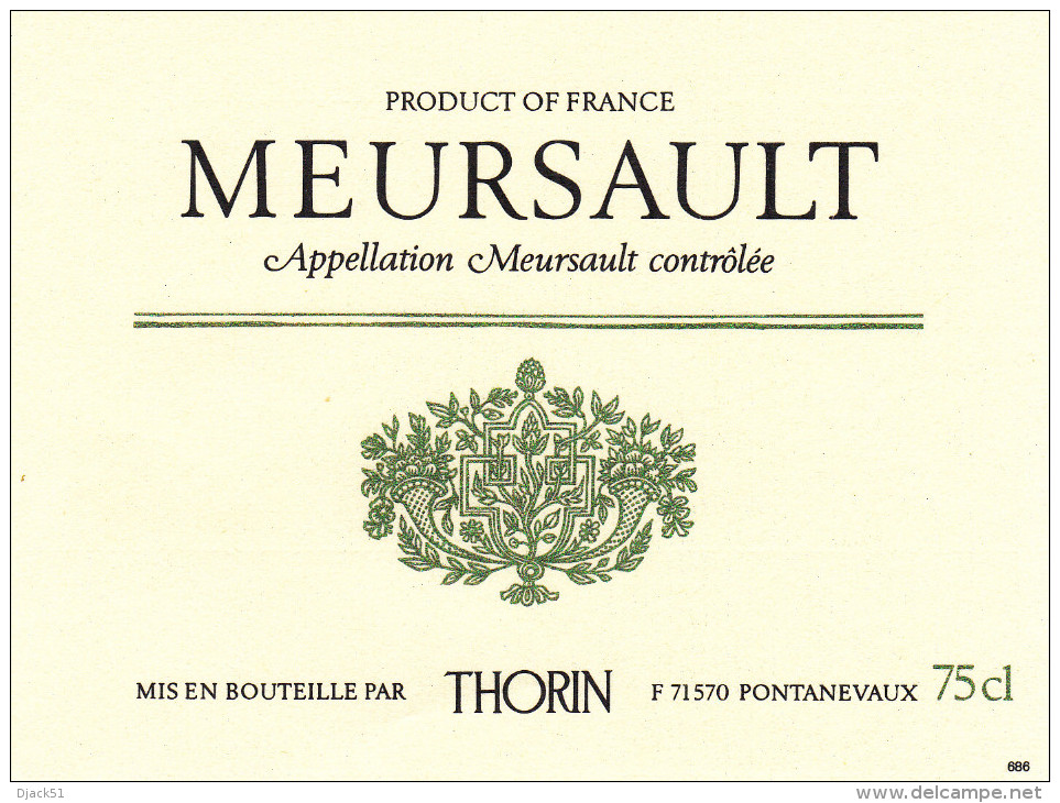 Etiquette Vin - BOURGOGNE / MEURSAULT  - THORIN - 71 - PONTANEVAUX - Bourgogne