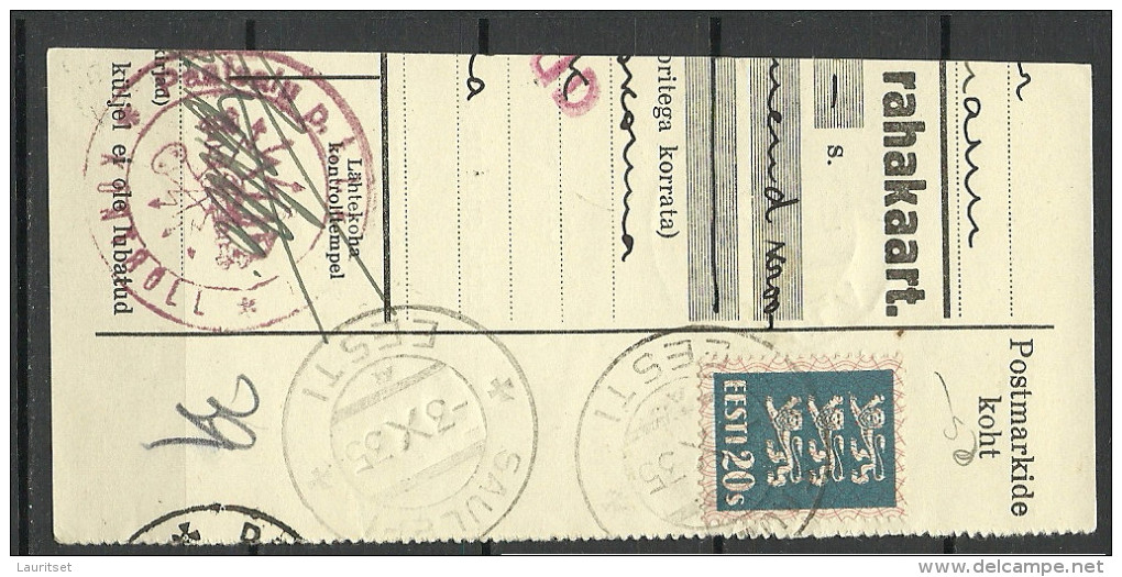 Estland Estonia Estonie 1935 Cut Out O Saulepi + Red Cancel PAATSALU KONTROLL + LIHULA - Estland