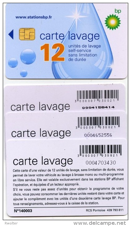 @+ Lot De 3 Cartes De Lavage BP  - 12 UNITES. Trois Types De Numérotation Au Verso. - Lavage Auto