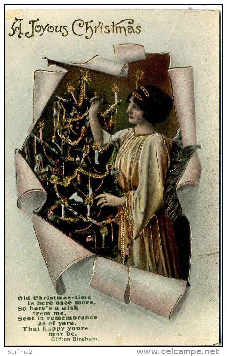 2 POSTCARDS - SAME SET - MOTHER AS ANGEL WITH CHRISTMAS TREE - Other & Unclassified