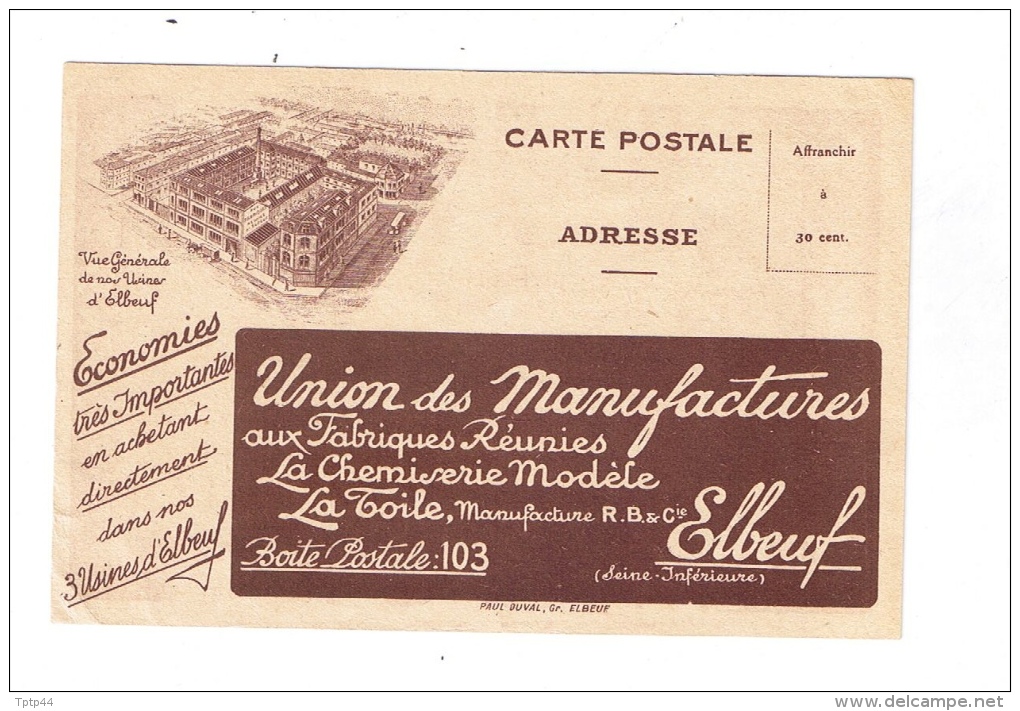 ELBOEUF  -  Carte Commerciale Pour Visite  - Manufactures De Chemiserie, Toile…. - Cartes De Visite