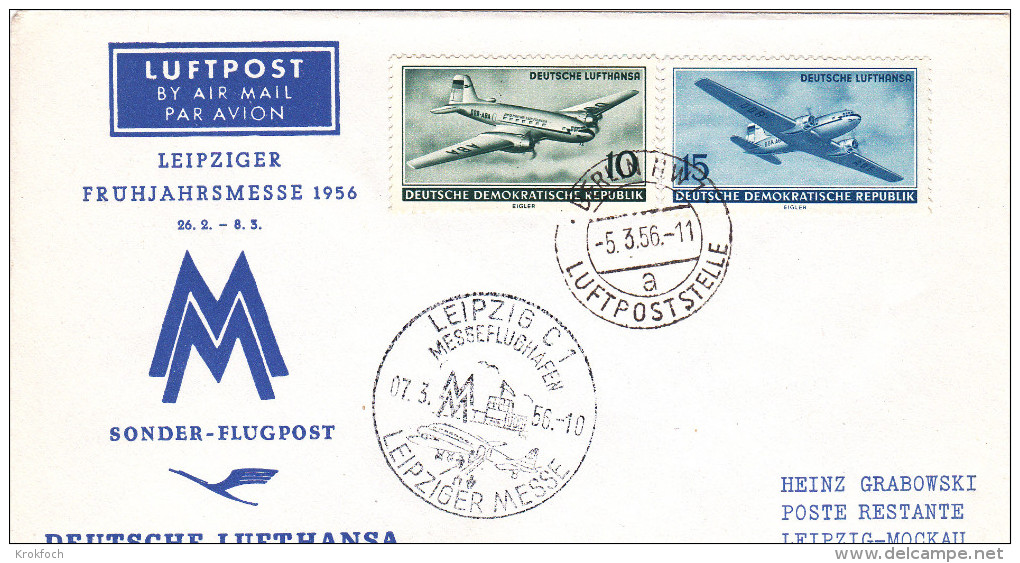 Berlin Leipzig Mockau1956 - First Flight - 1er Vol - Erstflug - Leipziger Messe Messeflughafen - Cartas & Documentos