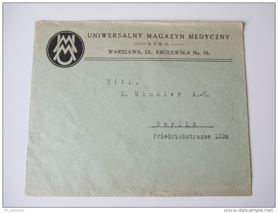 Polen - Berlin Alter Brief Von 1932 Umschlag: Uniwersalny Magazyn Medyczny - Covers & Documents