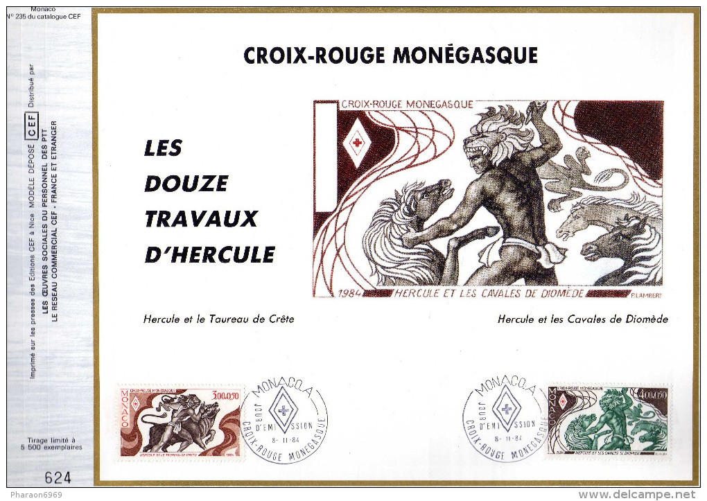 Feuillet Tirage Limité CEF 235 Croix-Rouge Monégasque Les Douze Travaux D´Hercule Mythologie Monaco - Storia Postale