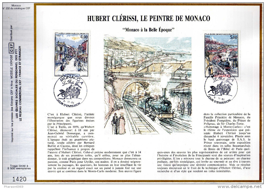 Feuillet Tirage Limité CEF 232 Hubert Clérissi Le Peintre De Monaco Train La Belle Epoque - Covers & Documents