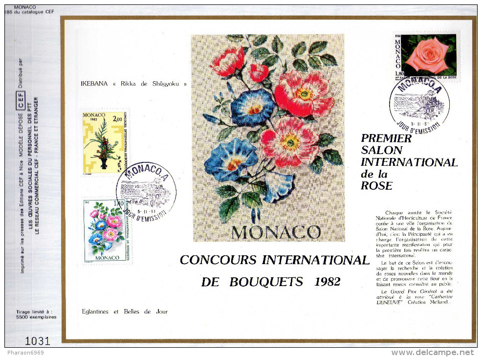 Feuillet Tirage Limité CEF 186 Concours De Bouquets Fleurs Ikebana églantines Et Belles De Jour Rose Monaco - Brieven En Documenten